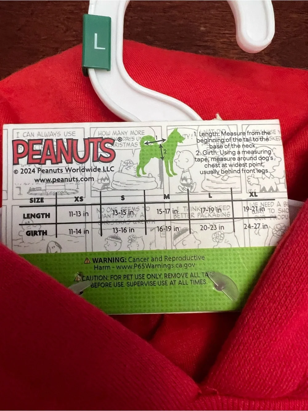 Peanuts Red Pet Hoodie with Green Trim